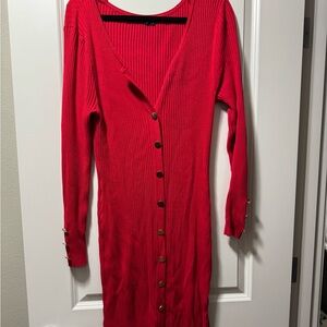 Fashion to Figure Red Midi Ribbed Knit Dress